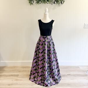 Modcloth Invitation Only Maxi Dress Metallic Floral Design Size S